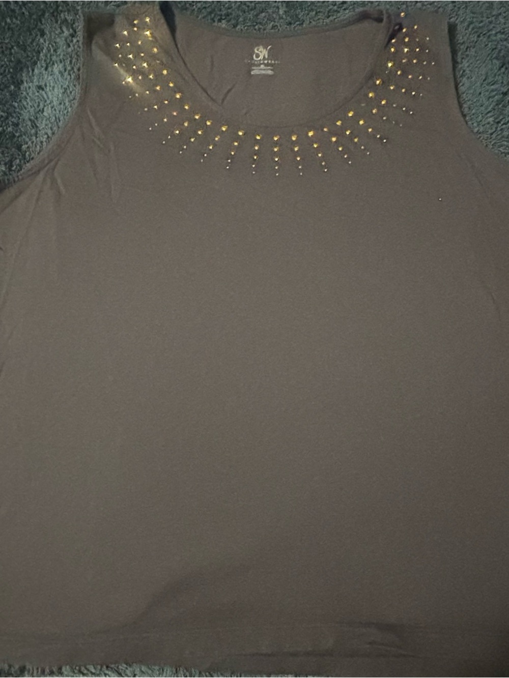 Studio Works Dark Brown Tank with Gold Stud Neckline